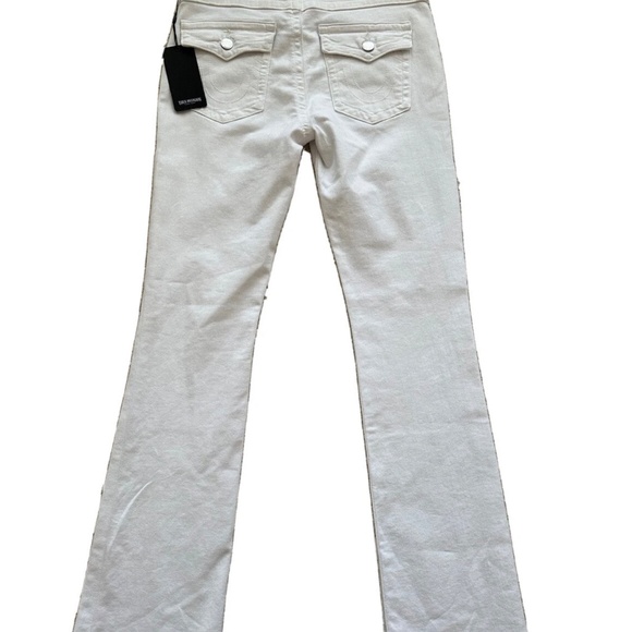 $179 TRUE RELIGION BECCA SN FLAP DESTROY OPTIC WHITE MID RISE BOOTCUT JEANS PANT - Picture 2 of 9